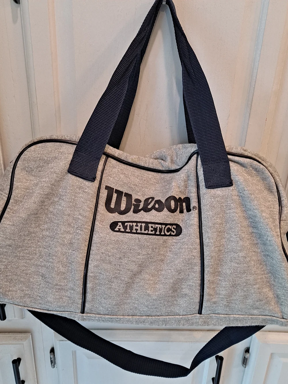 Wilson Athletics Vintage Heather Gray Duffle Bag Sweat Shirt Fabric Gym Travel